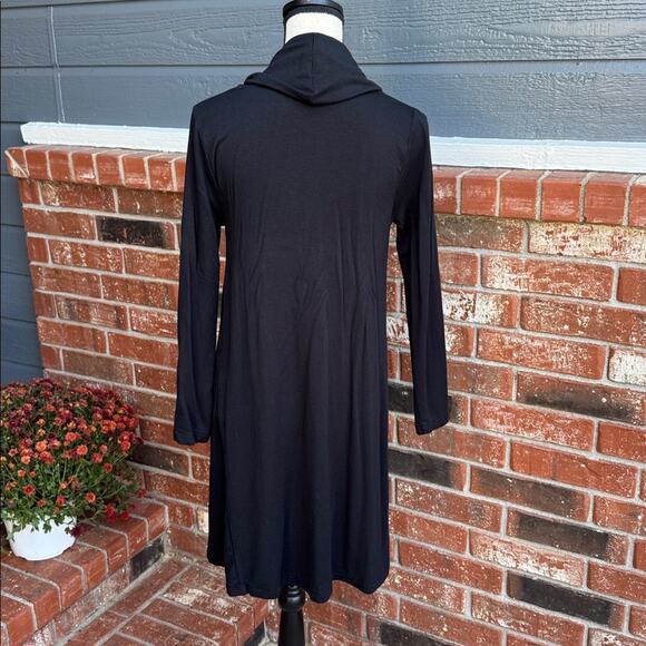 Lou & Grey LOFT Black Cowl Neck Swing Dress Long Sleeve Lounge Mini Size Small - Picture 5 of 7